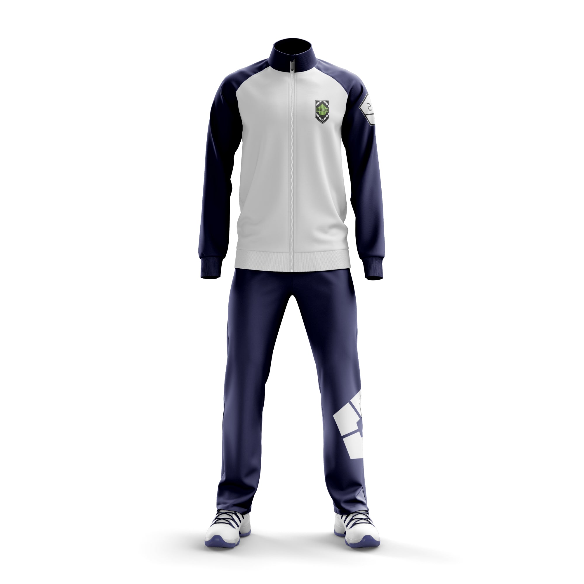 Blue Lock anime full tracksuit set, navy blue, front view