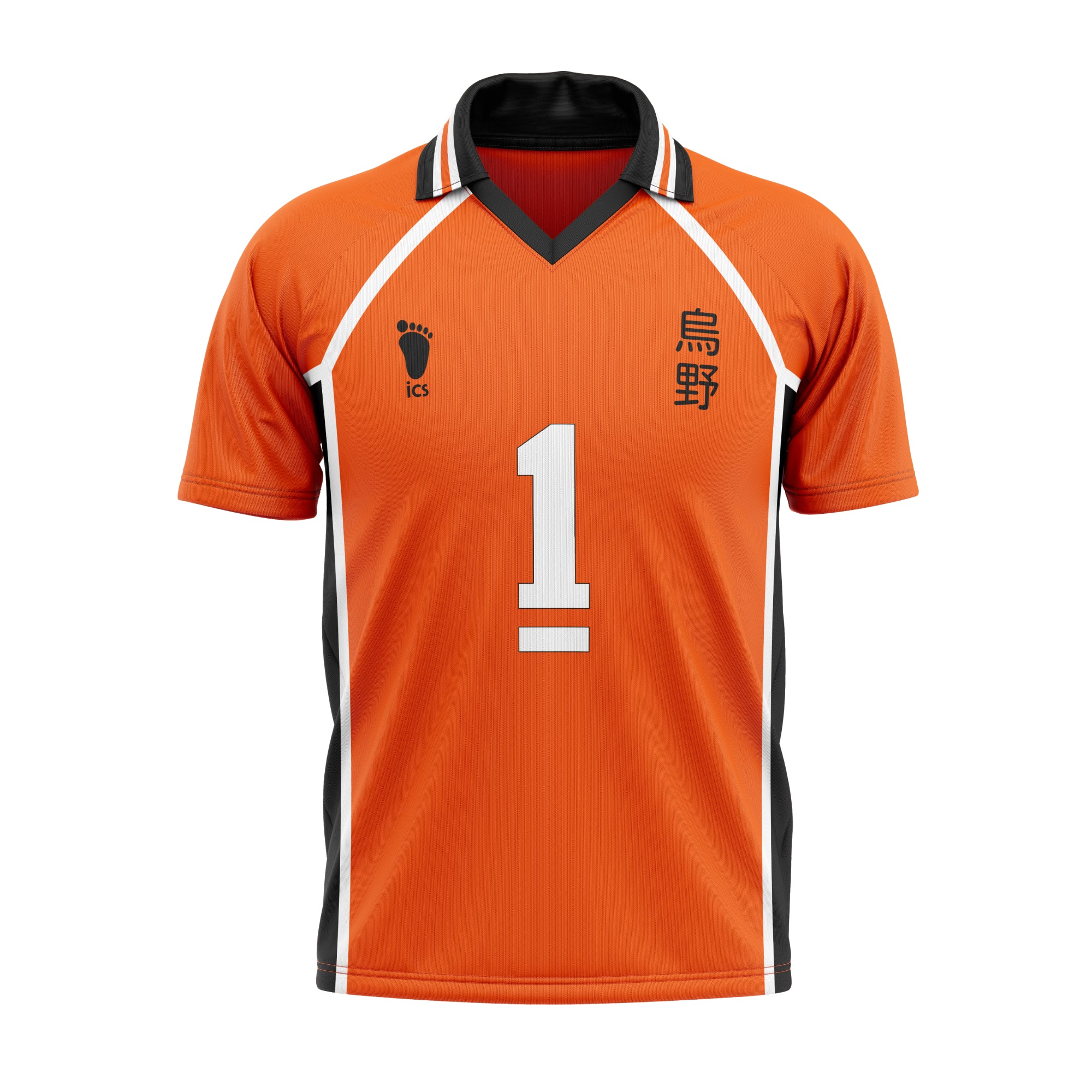 Haikyuu sawamura orange volleyball jersey with number 1 and black text on a white background